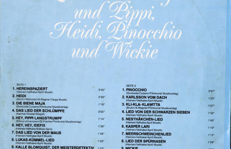 Lieder von Maja und Pippi, Heidi, Pinocchio und Wickie